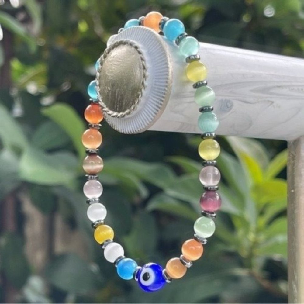 6mm Evil Eye Glass Stretch Bead Bracelet
